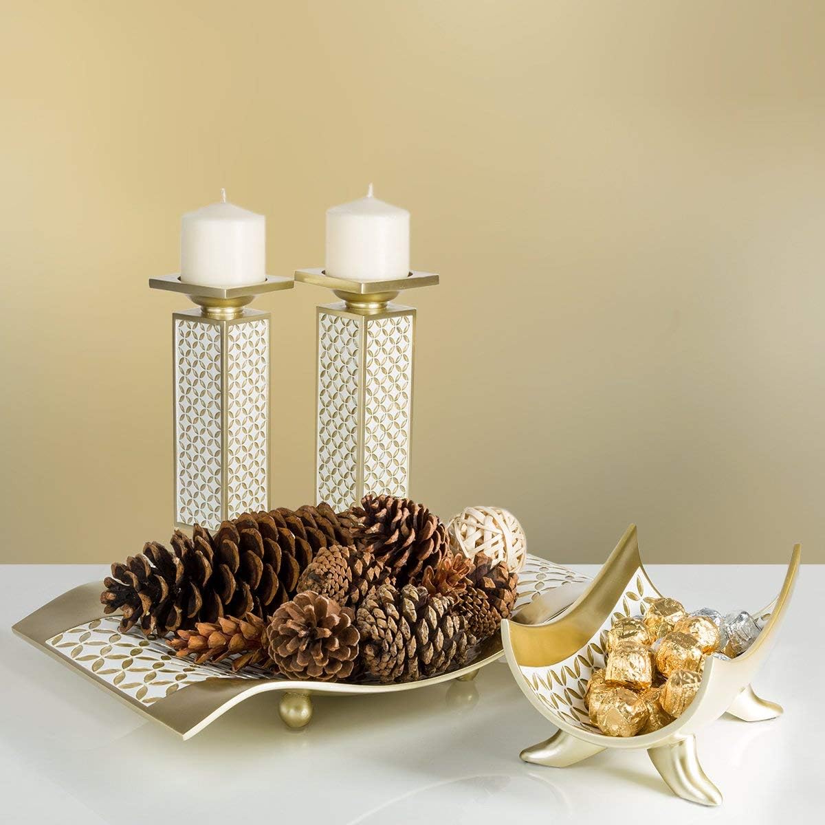 Creative Scents Schonwerk Diamond Lattice Decorative Bowl Table Centerpiece - Home Decor for Living Room, Centerpieces Table Decorations for Dining Room and Coffee Table