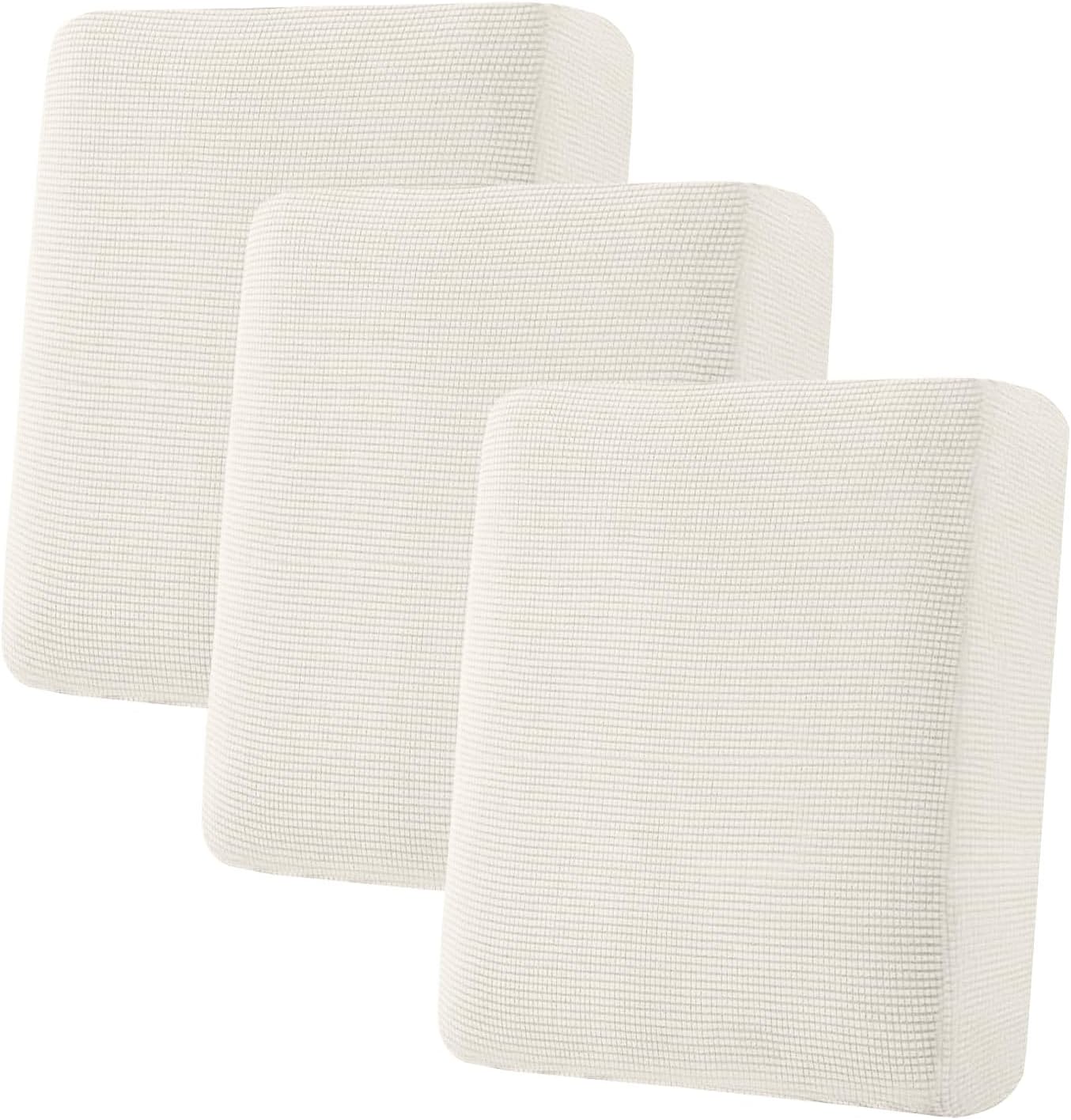 H.VERSAILTEX Super Stretch Individual Seat Cushion Covers Sofa Covers Couch Slipcover Sets Thick Jacquard Textured Twill Fabric (3 Piece Sofa Cushion Covers, Porcelain)