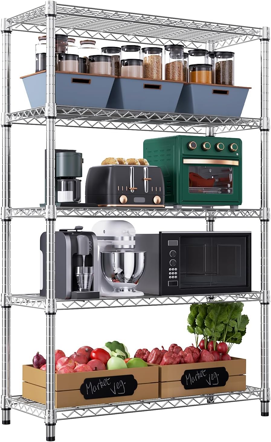 1750 LBS Storage Shelves 5-Tier Utility Shelving Unit Steel Organizer Wire Rack for Home,Kitchen,Office,Garage, Capacity 17.7" D x 47.2" W x 72.3" H