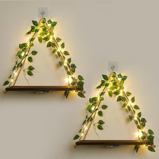 Floating Shelves for Wall,Plant Wall Decor,Hanging Shelf,Cottage Core Decor,Room Decor Aesthetic,Boho Room,Adhesive Shelves,Floating Shelves for No Drilling,Two-Piece Set(Green Leaf)