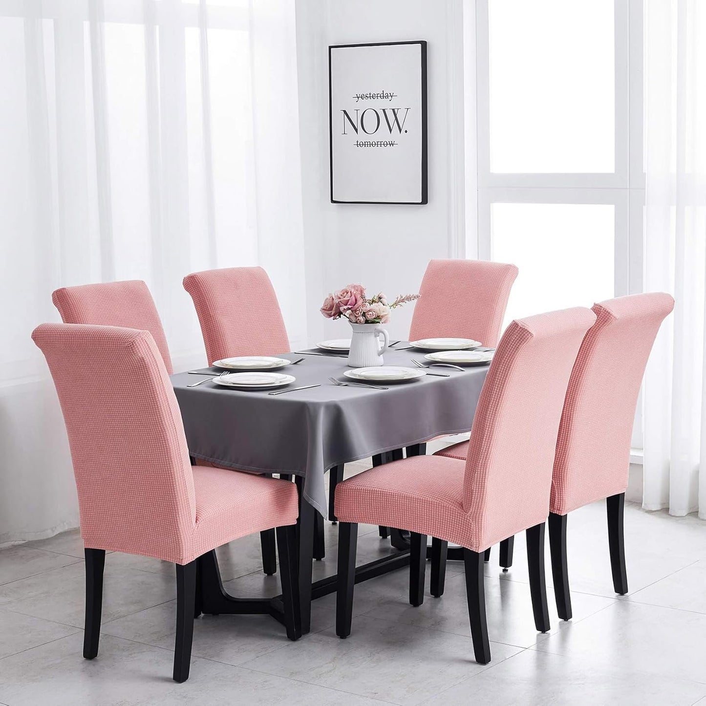 Joccun Chair Covers for Dining Room Set of 6,Dining Chair Slipcovers Stretch Dining Room Chair Covers Seat Protector,Washable Parsons Chair Cover for Home,Banquet(Dusty Pink,6 Pack)