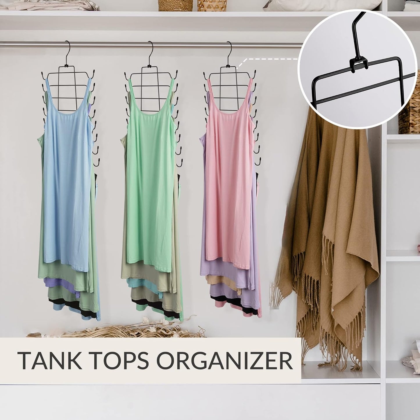 ZEDODIER Tank Top Hanger, Space Saving Bra Hangers, Non-Slip Hanging Sport Bras Holder, Closet Organizers and Storage for Camisoles Tank Tops Bras Ties Swimsuits Strappy Dress, Black