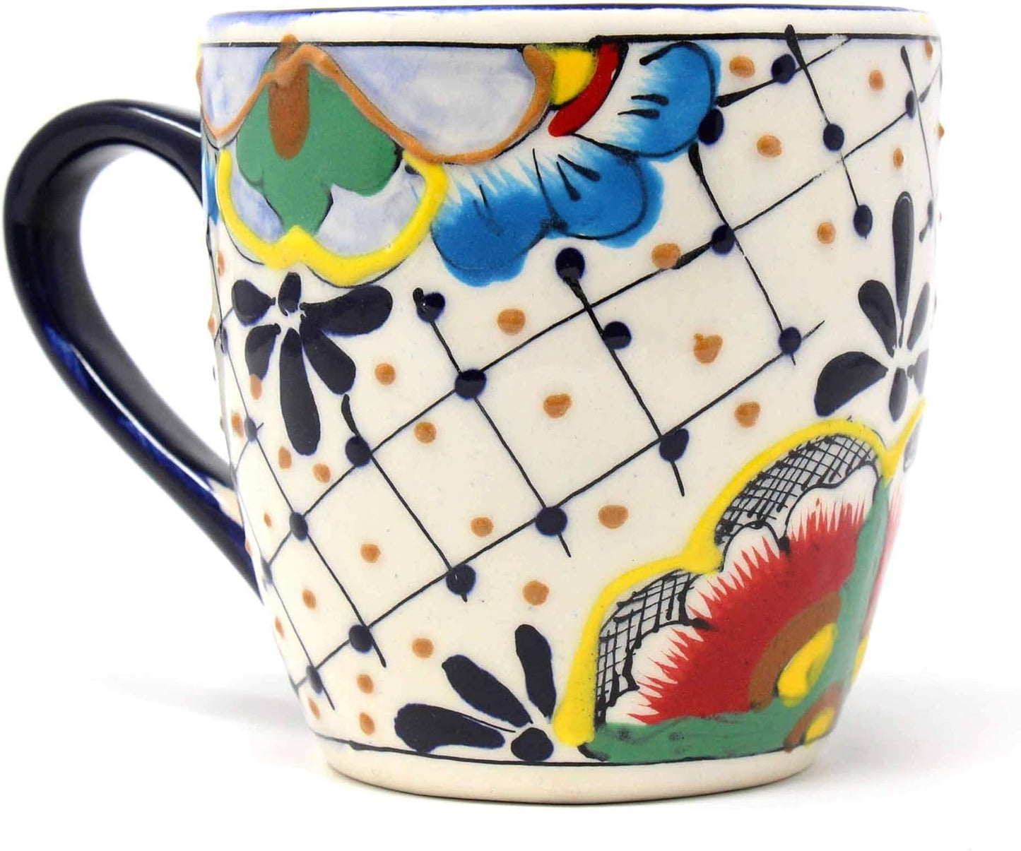 Encantada Handmade Hand-Painted Authentic Mexican Pottery Mugs (1-Pack, Dots & Flowers)