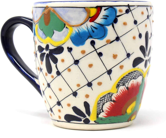Encantada Handmade Hand-Painted Authentic Mexican Pottery Mugs (1-Pack, Dots & Flowers)