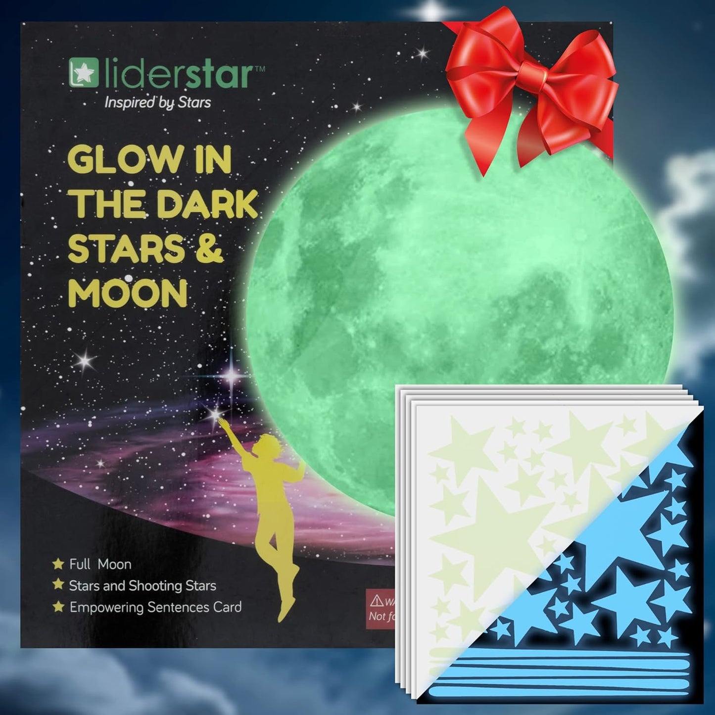 Glow in The Dark Stars and Moon for Ceiling, Luminous Stars and Moon Wall Decal, Wall Decor, Sticky Fluorescence Stars, Gift for boy and Girl Perfect for Kids Nursery Bedroom Living Room(Blue)
