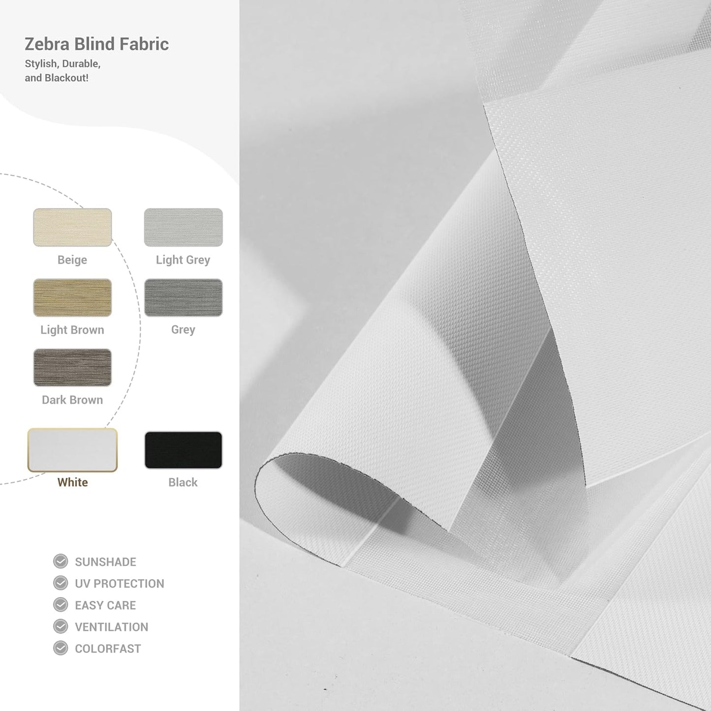 Cordless Zebra Blinds for Windows, Blackout Interior Blinds,Easy to Install,UV Protection,for Offices and Home,Custom Roller Shades, Solid White, 42" W x 72" H