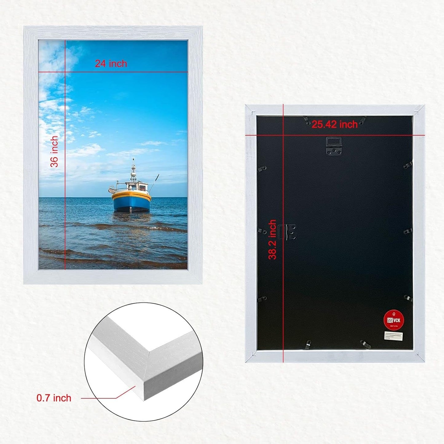 VCK 24x36 Inch Solid Wood Poster Frames with Wall Mounting Hanging Picture Frame White 3 Pack