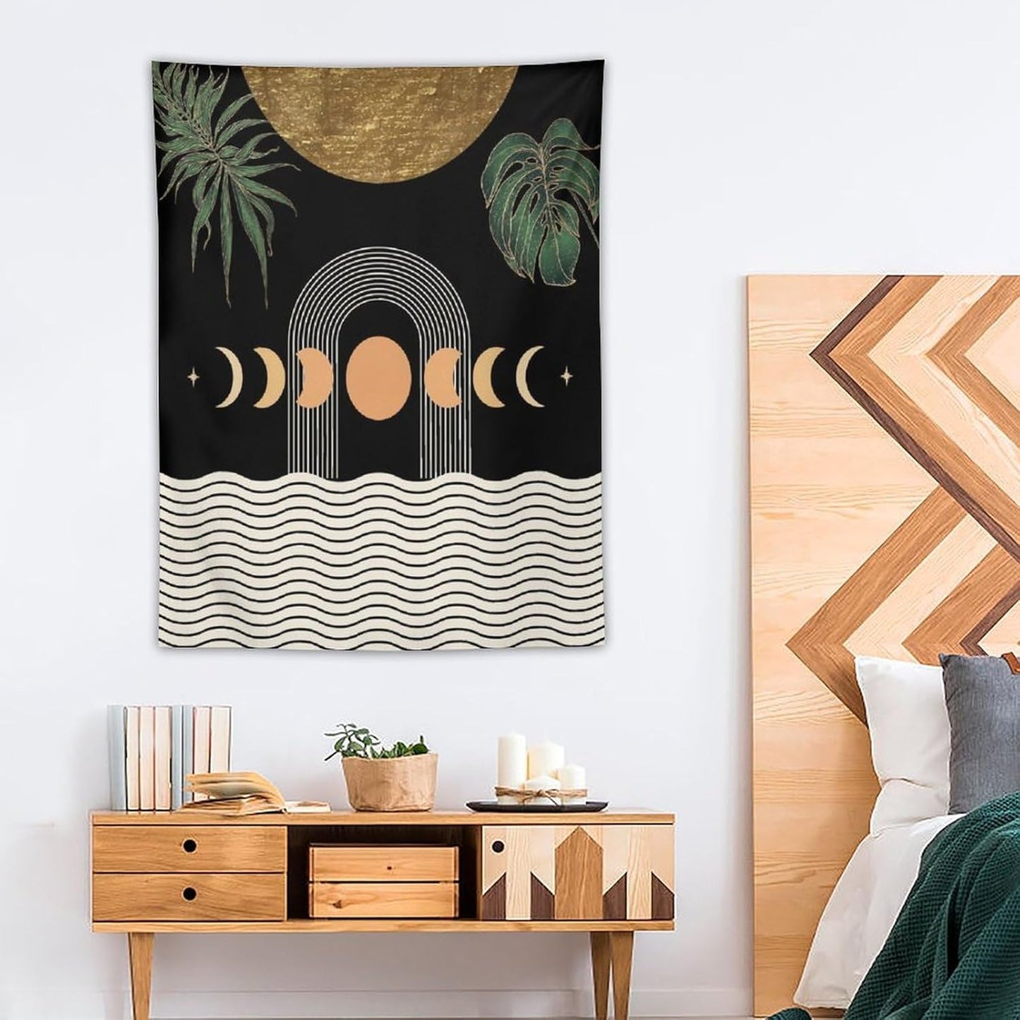 Abstract Boho Tapestry, Mid Century Tropical Tree Leaves Modern Geometric Arch Bohemian Botanical Tapestry, Home Aesthetic Wall Hanging Art Decor for Living Room Bedroom Dormitory 50x60 Inch