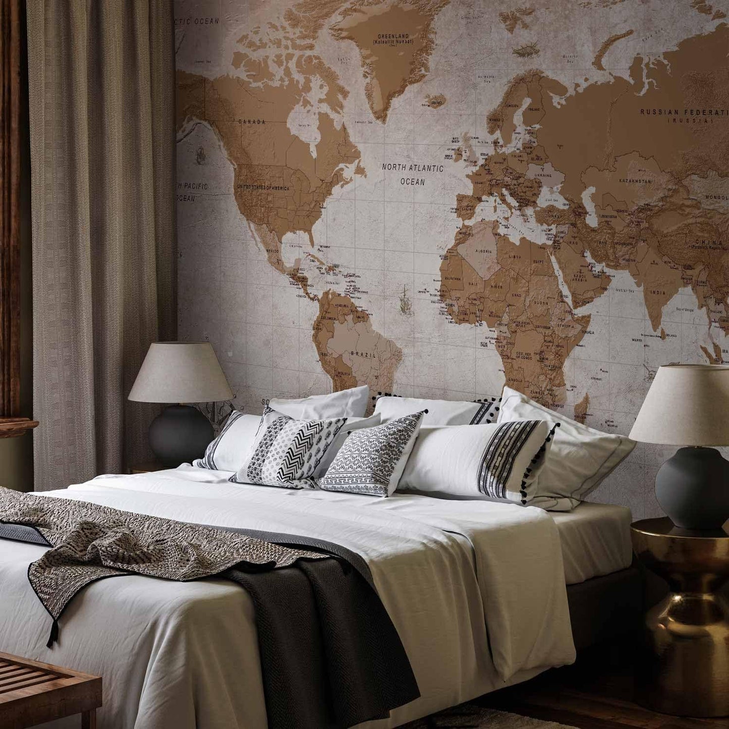 artgeist Premium Wall Mural World Map 79x55 in - XXL Non-Woven Wallpaper Fleece Wall Decor Photo Print Picture Image Design Home Map of The World k-A-0108-a-a