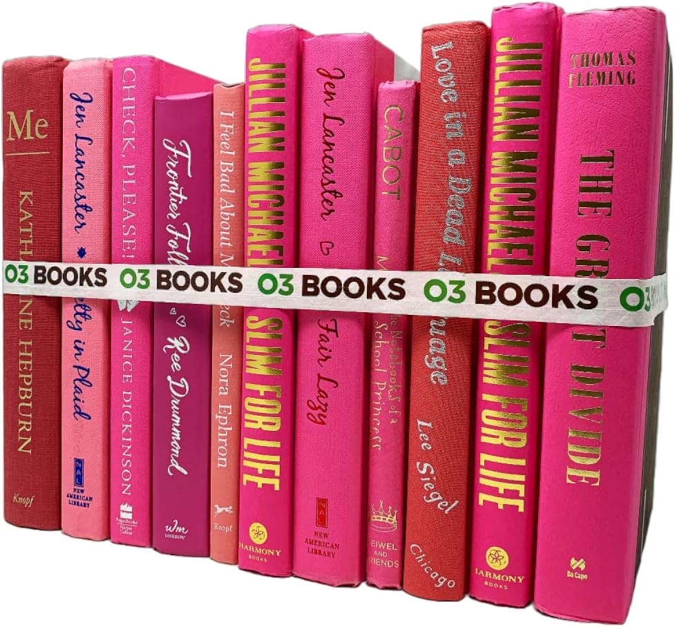 Curated Decorative Books Hardcover Décor Books for Home Décor, Choose Color, Interior Design, Office, Wedding Display, Instant Library, or Staging (Pink, One Foot)