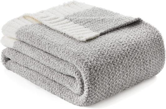 Snuggle Sac Buttery Grey Throw Blanket for Couch, Reversible Super Soft Warm Blankets Cozy Knit Fuzzy Plush Lightweight Throws for Sofa, Bed, Heather Grey, 50"x 60"