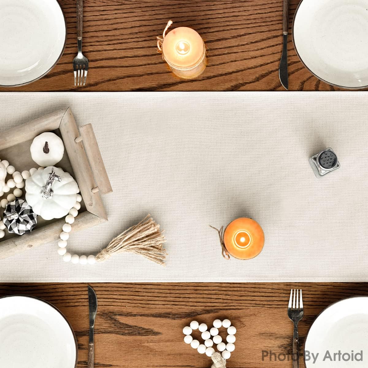 Artoid Mode Hello Pumpkin Flowers Leaves Thanksgiving Table Runner, Seasonal Fall Harvest Vintage Kitchen Dining Table Decoration for Indoor Outdoor Home Party Decor 13 x 72 Inch