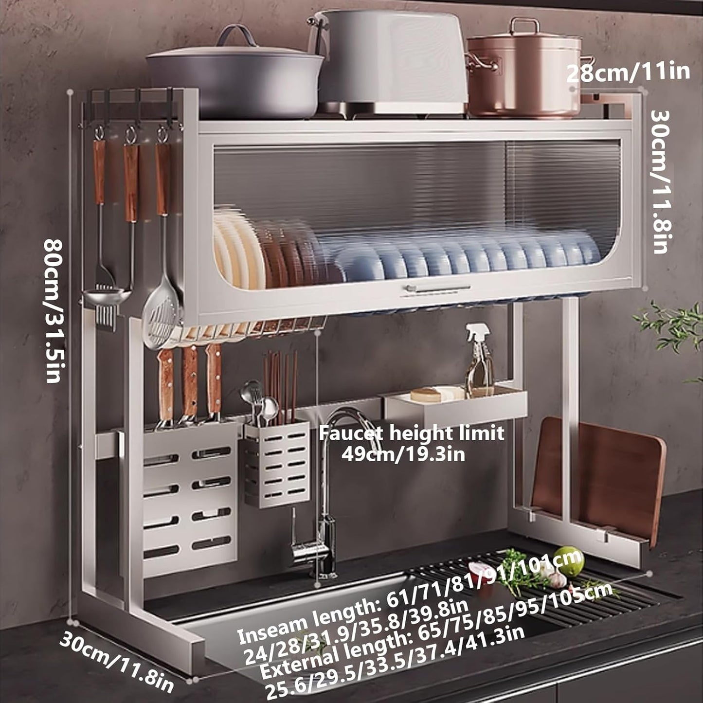 Home Furnishing Dish Rack Over Sink Stainless Steel Over The Sink Dish Drainer Drying Rack Space Kitchen Sink Rack Multifunctional countertop Dish Storage Rack Sink(Metallic,105cm/41.3in)