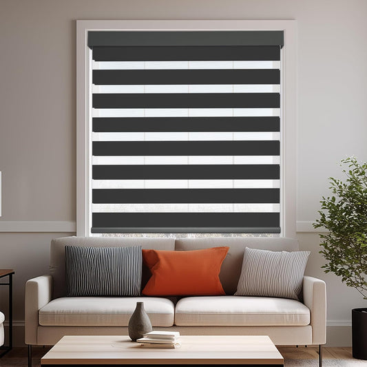 HESTIA Cordless Zebra Blinds Light Filtering Roller Shades UV Blocking Blackout Privacy Indoor Window Shades for Home Office Day and Night, Black,36" W x 60" H