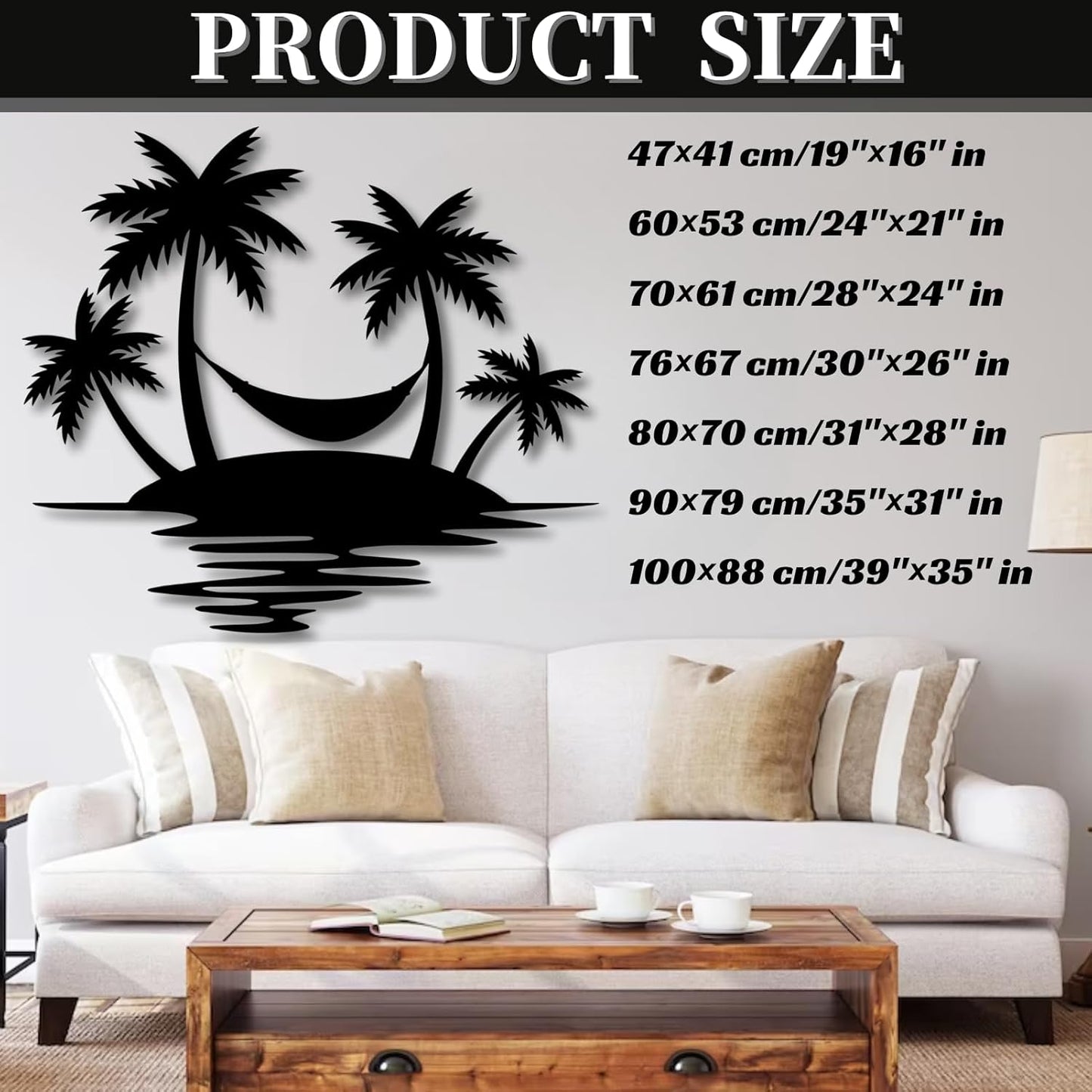 Palm Tree Metal Wall Decor,Palm Tree Outdoor Wall Art,Tropical Palm Tree Wall Decorations for Living Room,Outdoor Wall Decorations for House(39"×35",White)