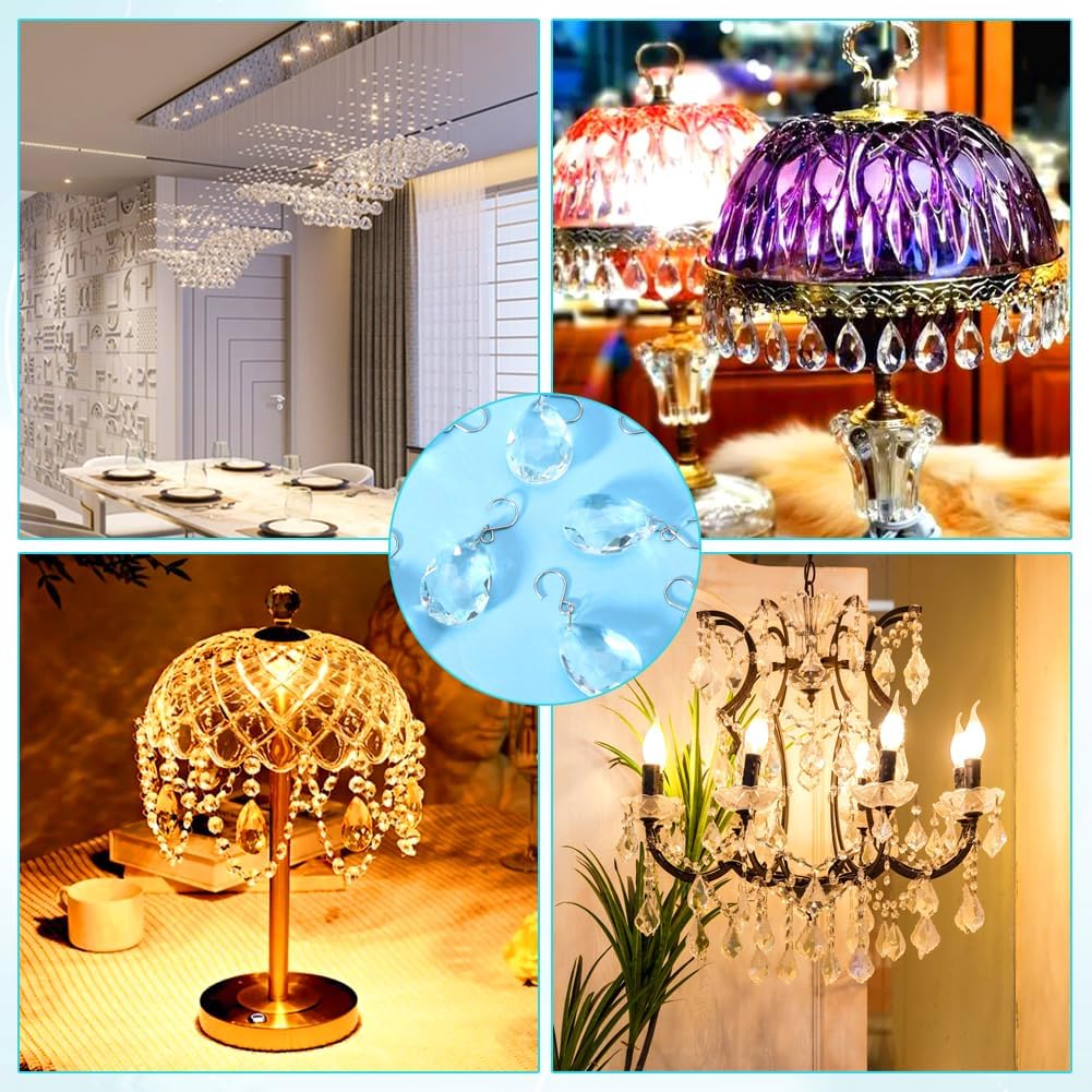 10pcs 38mm Crystal Suncatcher, Hanging Clear Teardrops Crystals Chandelier Parts Prisms Pendants with Hook for Windows Lamp Christmas Tree Decorations Home Decor