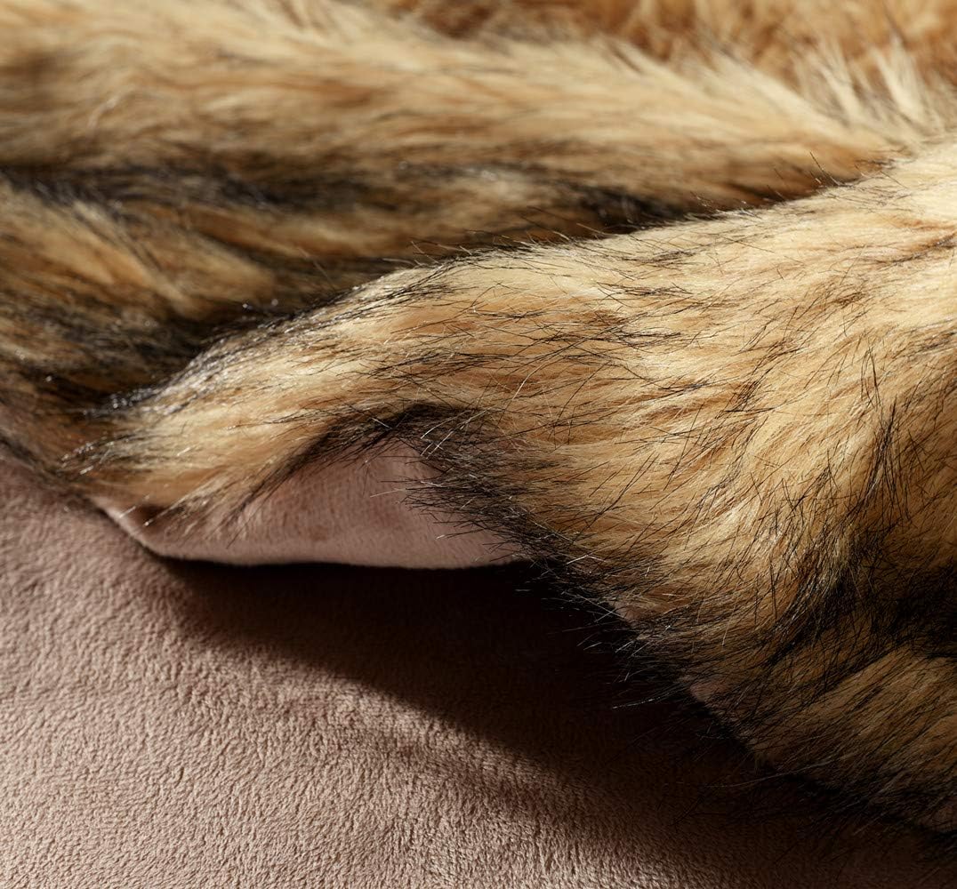 Luxury Plush Faux Fur Blanket Queen Size, Long Pile Golden Yellow with Black Tips Throw, Oversized Super Warm, Fuzzy, Elegant, Fluffy Decorative Blanket for Sofa, Armchair, Couch and Bed, 90"x90"