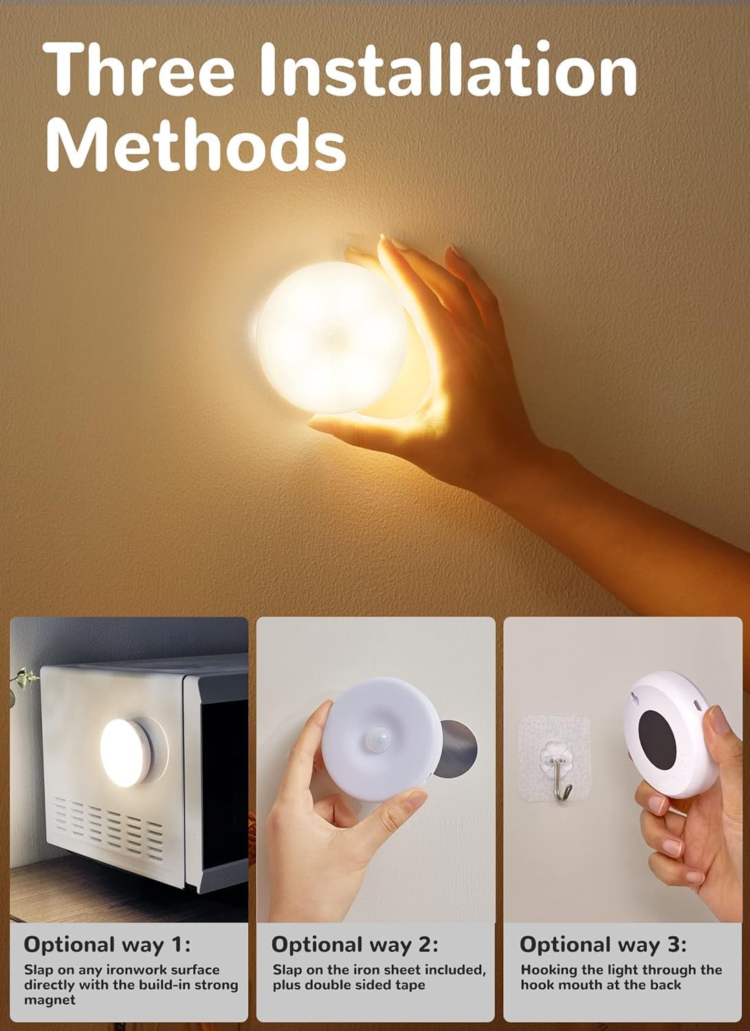 Homelist 6 Pack Motion Sensor Light Indoor, Rechargeable Puck Lights, Wireless Battery Operated Night Light for Closet, Hallway, Stairs, Kitchen with 2 Color Temperatures