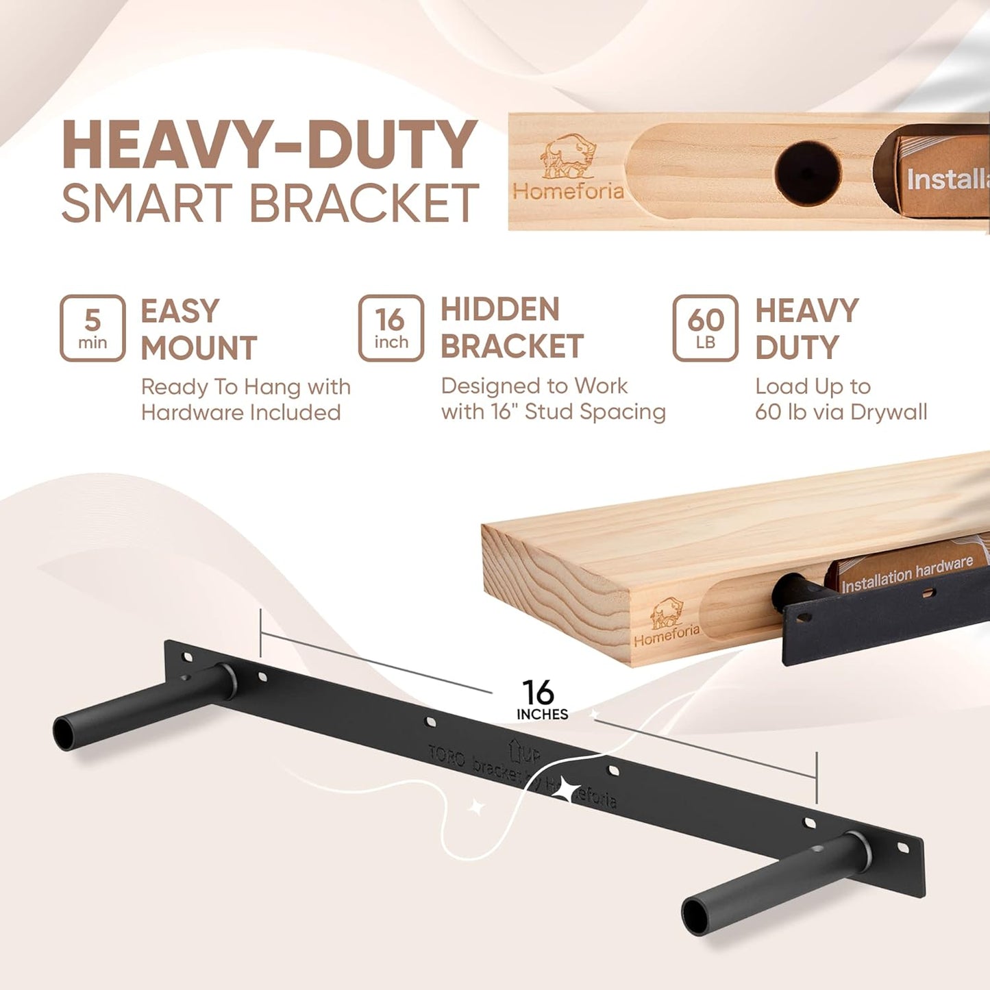 Homeforia Oak Floating Shelves 30 inch Long, High End Solid Real Wood 30inch Floating Shelf for Wall Mounted, Honey Oak Wooden 30in Floating Shelves, Heavy Duty Bracket, 30 X 6.5 X 1.75 in, Set of 2