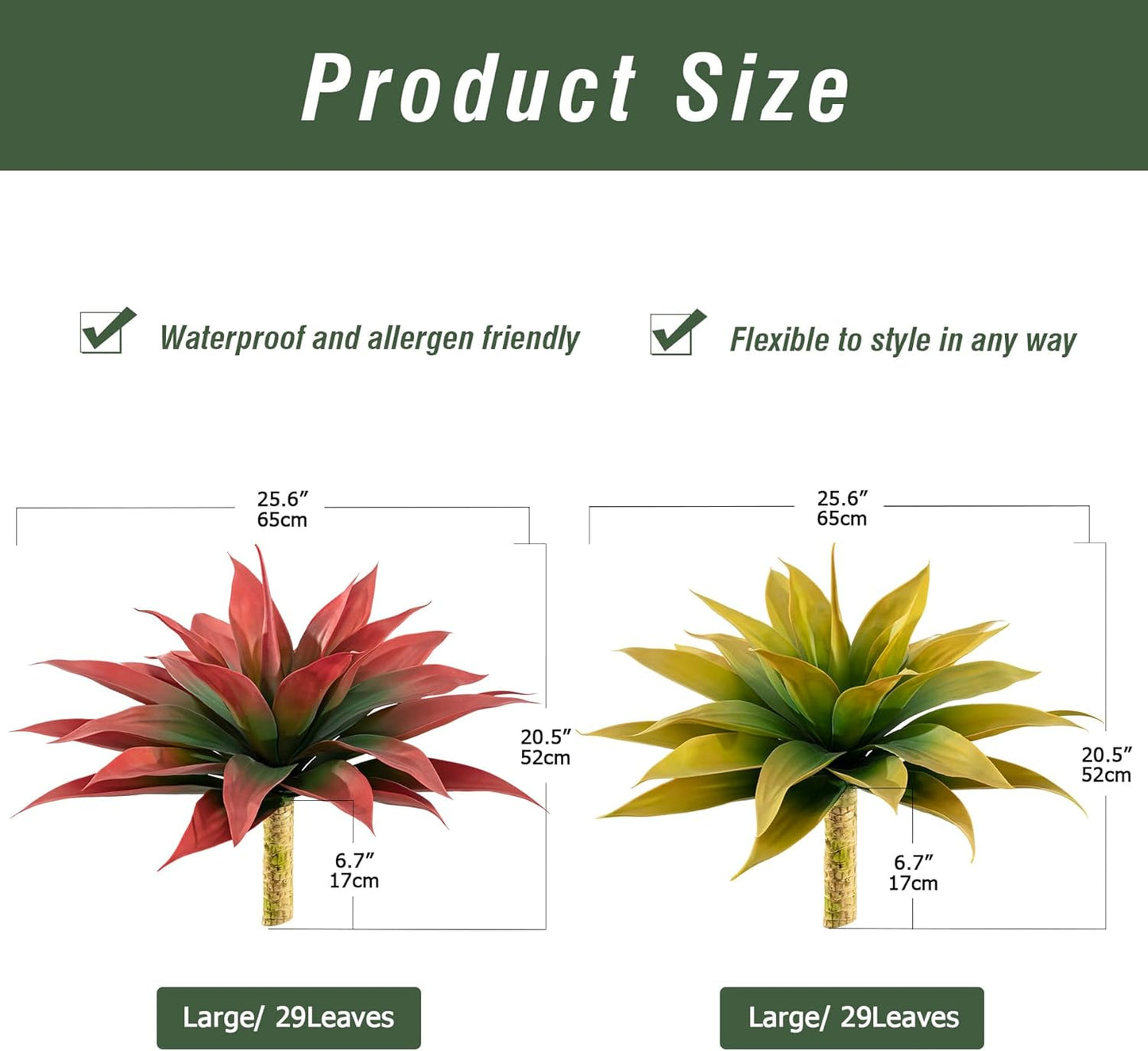 Artificial Plants Outdoor Faux Plant,Artificial Agave Faux Hostas Outdoor Uv Resistant Artificial Plants Indoor Fake Plant Artificial Agave Plant Indoor(2pcs, 28") Yellow