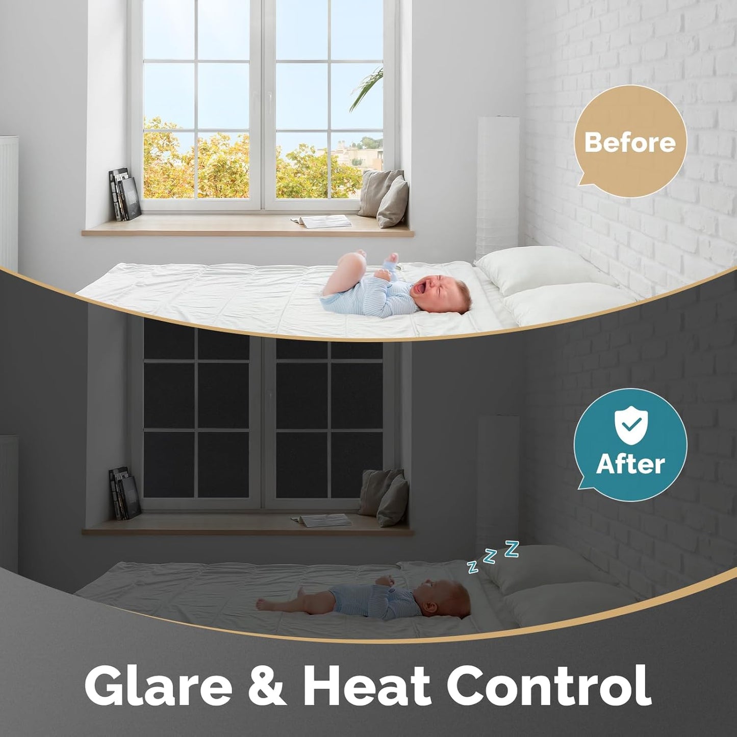 DOWELL Blackout Window Film, 100% Light Sun Blocking Static Cling Frosted Privacy Film for Glass, Heat Control Removable Window Tint, Room Darkening Cover for Day Sleep, Black, 17.5" x 157.5"