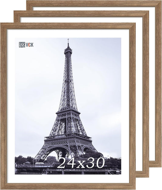 VCK 24x30 Poster Frame 3 Pack, Brown Walnut Wood Picture Frame, Exclusive Wood Grain, Wall Mounting Hanging