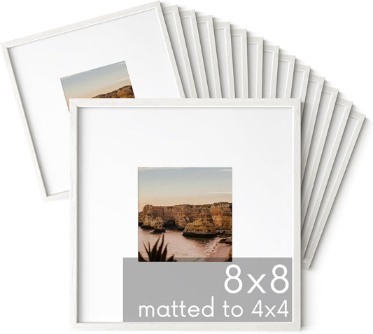 HAUS AND HUES 8x8 Square Picture Frames Set of 15 - Oak Wood Gallery Wall Frames, White