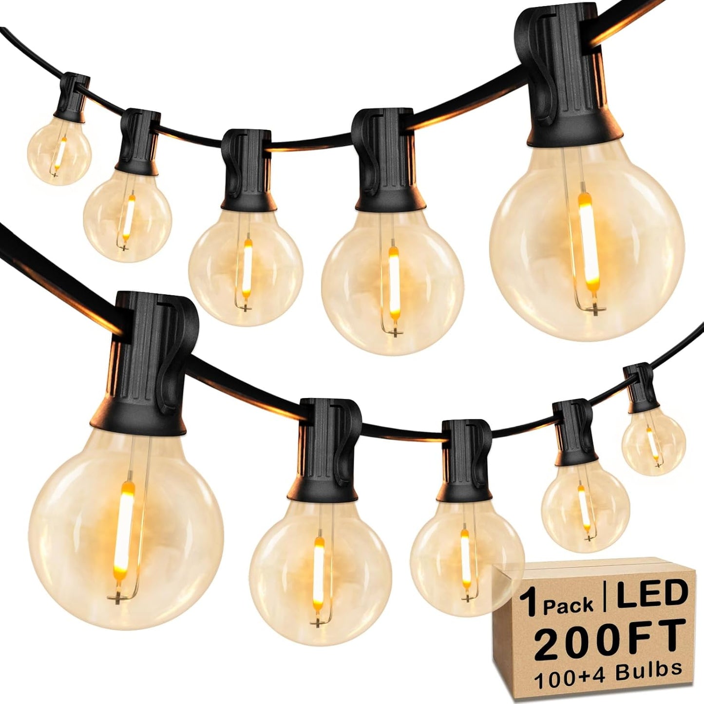 200FT LED Outdoor String Lights with 100+4 Bulbs, Shatterproof Waterproof Patio String Lights for Outside, Connectable 2200K Dimmable Commercial Hanging Light for Christmas Backyard Cafe Garden Bistro