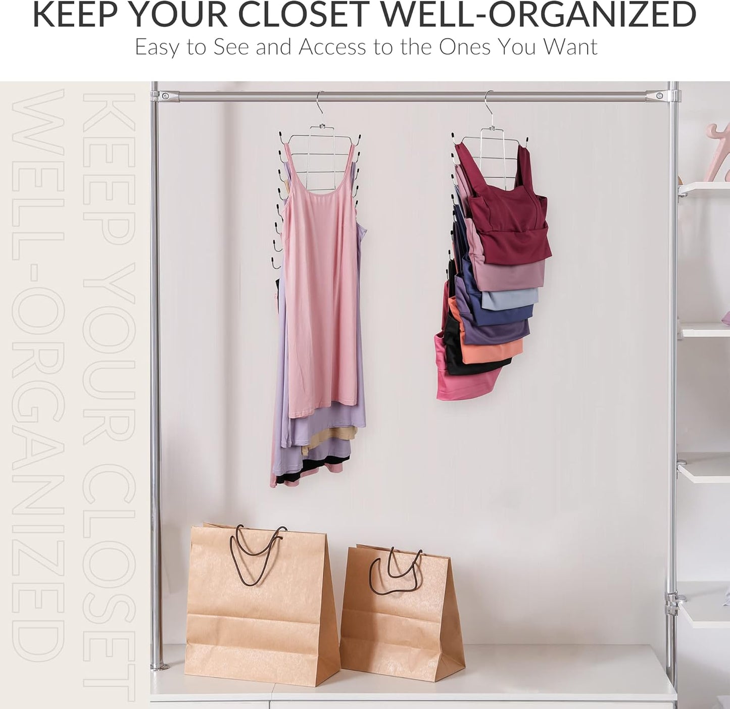 ZEDODIER Tank Top Hanger, Space Saving Bra Hamgers, Non-Slip Hanging Sport Bras Holder, Closet Organizers and Storage for Camisoles Tank Tops Bras Ties Swimsuits Strappy Dress, Silver