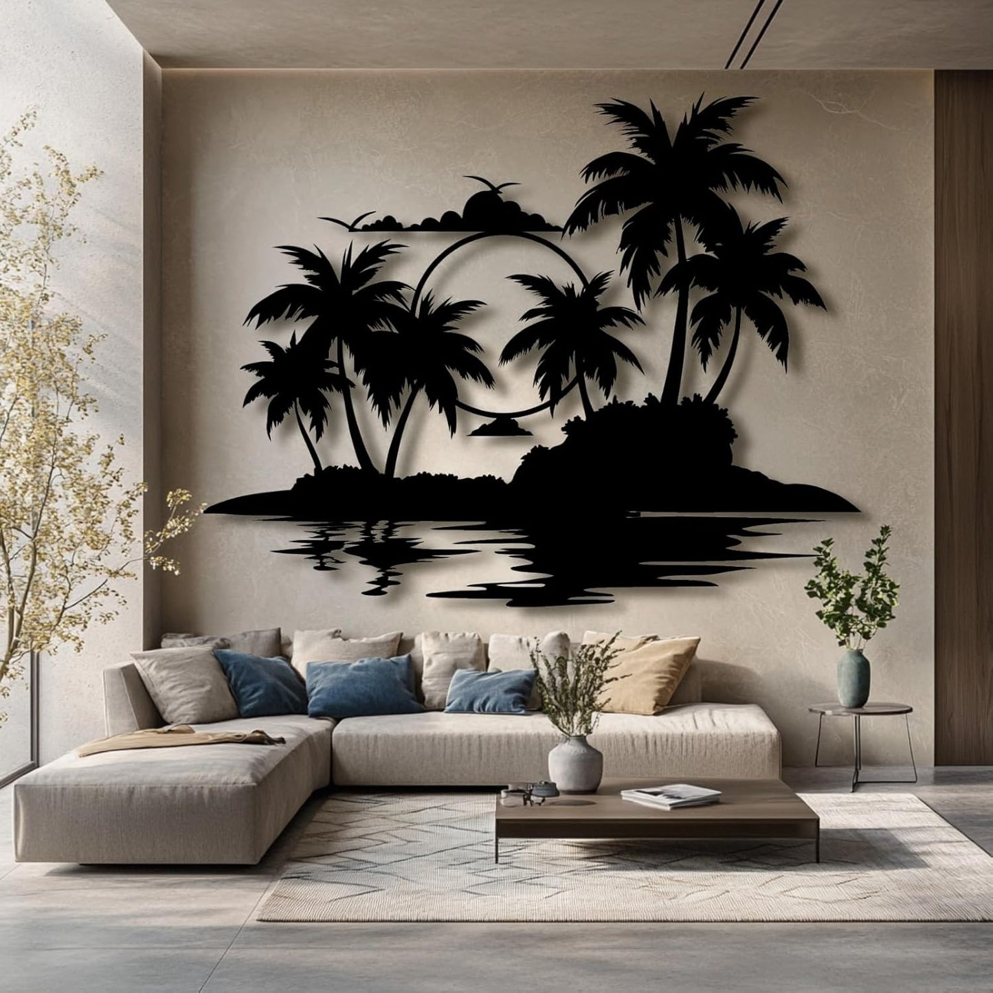Palm Tree Metal Wall Decor,Palm Tree Metal Wall Art,Metal Palm Tree,Metal Palm Tree Wall Decor,Tropical Metal Wall Art,Beach Wall Decort,Metal Wall Decor (style 2,white,47 L" x 37 W" / 120 x 94 cm)