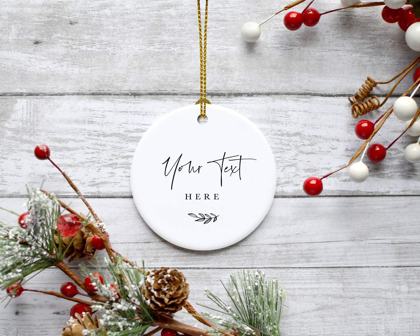 Andaz Press Fully Personalized Round Ceramic Porcelain Christmas Tree Ornament Keepsake Gift, Your Text Here, Antique Handdrawn, 1-Pack Custom Christmas Ornament Custom Ornaments for Christmas Tree