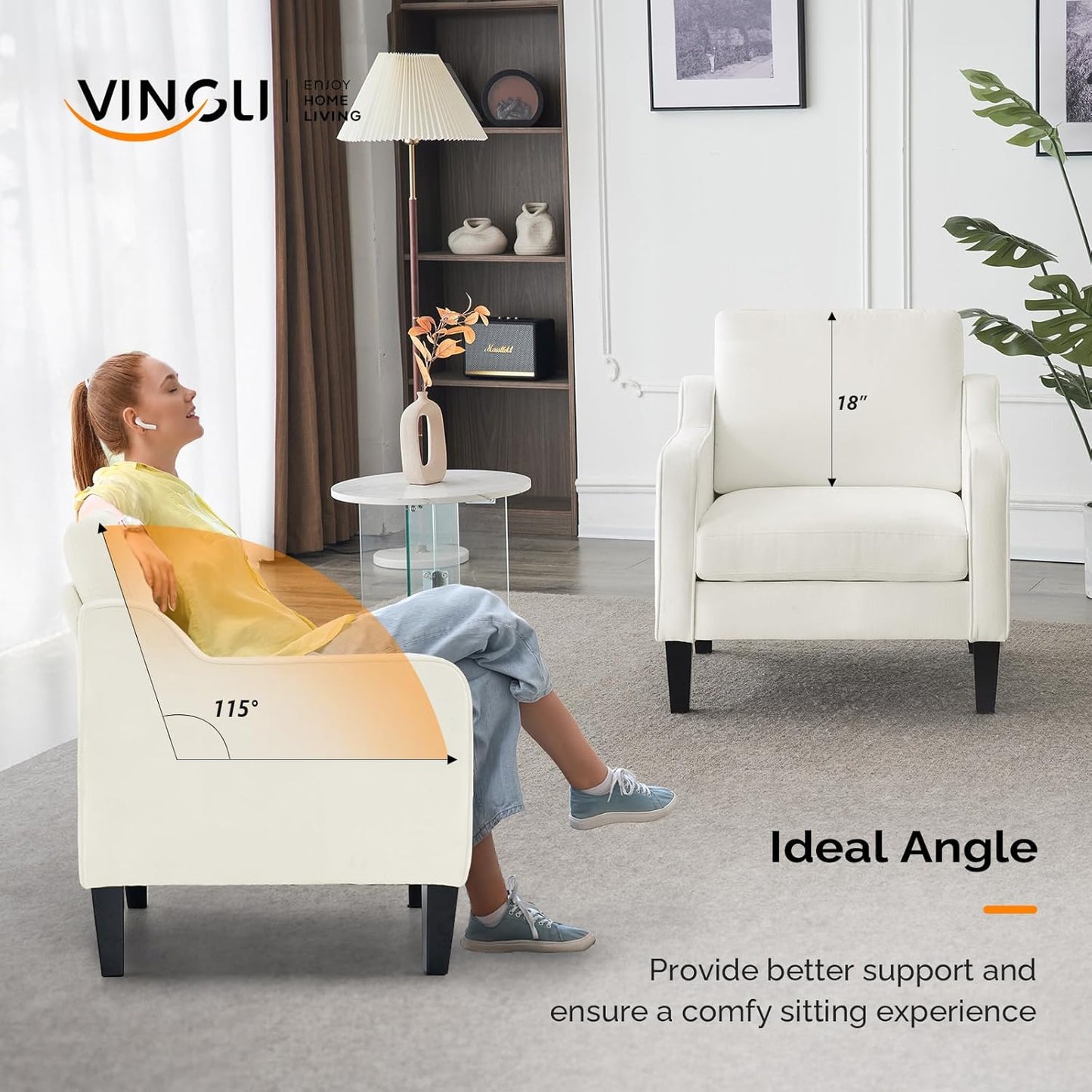 VINGLI Mid Century Modern Accent Chairs Set of 2, Comfy Armchair Chenille Sofa Upholstered Side Reading Chair for Living Room, Bedroom, Play Room, Apartment, Office