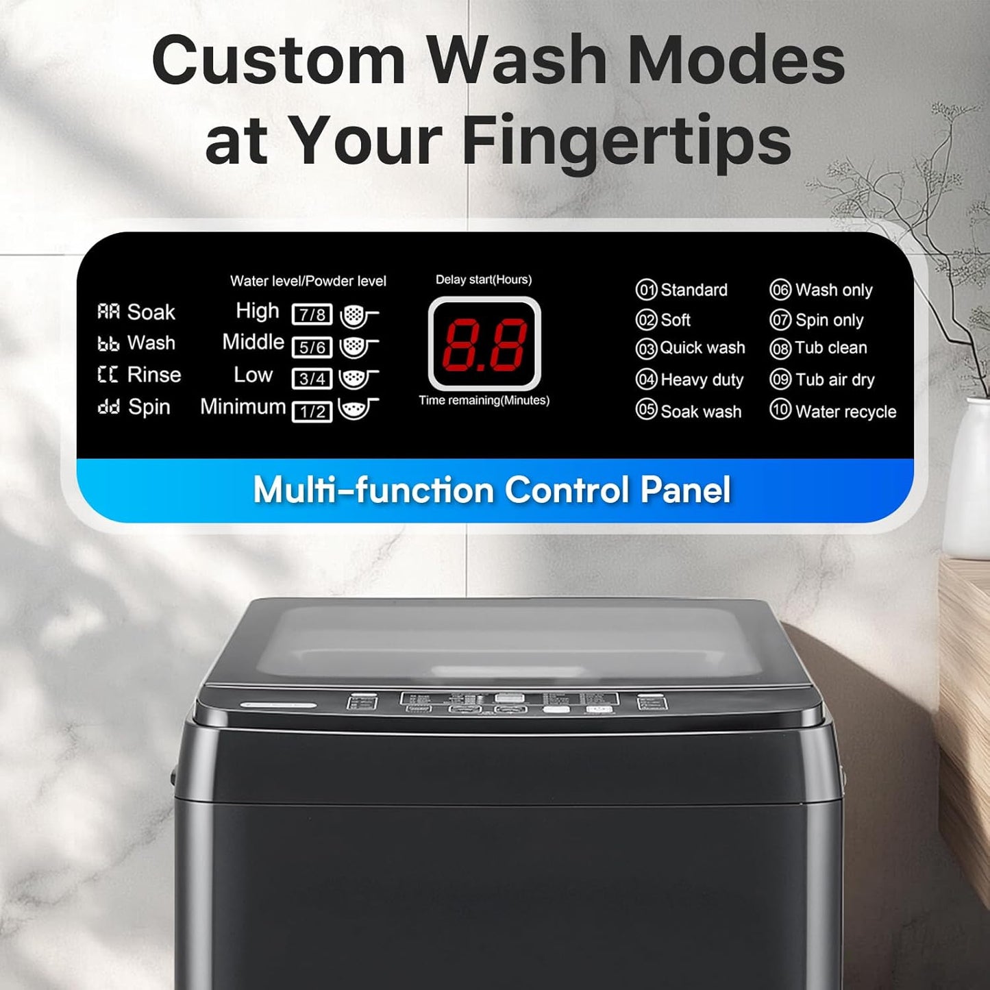 Portable Washing Machines 27 LBS Full Automatic Clothes Washer and Spinner Combo with 10 Program and 8 Water Level, Compact Laundry Wash Spin Dryer for Apartment RV Dorm, Grey