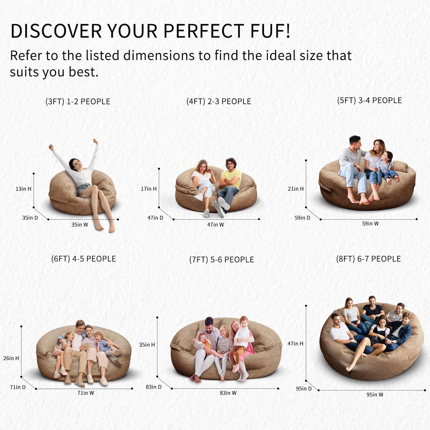 Bean Bag Chair for Adults 6FT,Soft Removable Cover for Teens/Girls Bedroom,Fluffy Giant Round Floor Beanbag Lounger Chairs (No Filler,Tan)