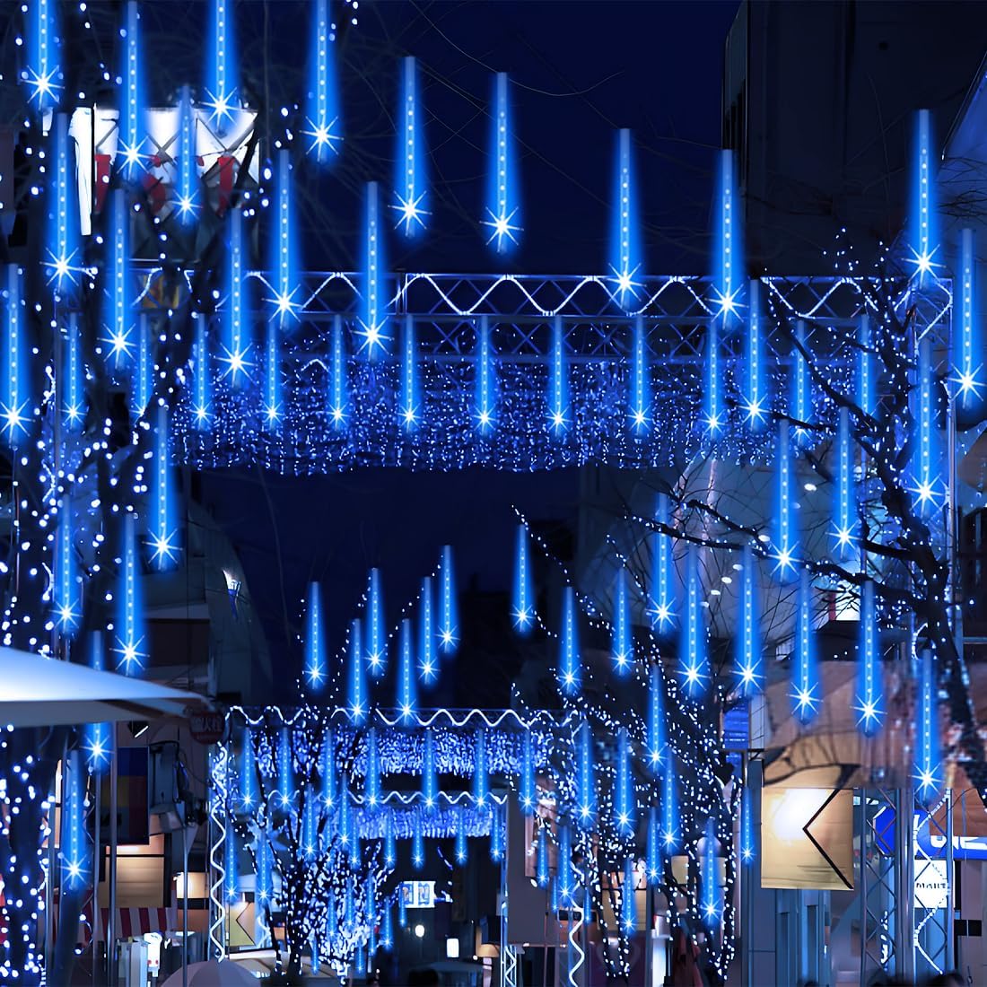 Christmas Lights Outdoor UL Certified 24 Tubes 576 LEDs (Equivalent to 3 Sets of 8 Tubes) Meteor Shower Lights Falling Rain Drop Icicle Light for Christmas Decorations Halloween Party, Blue
