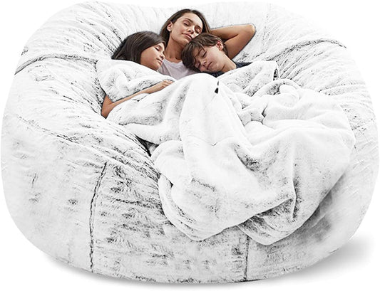 Big Huge Giant Bean Bag Chair for Adults, (No Filler) Bean Bag Chairs in Multiple Sizes and Colors Giant Foam-Filled Furniture - Machine Washable Covers, Double Stitched Seams (Snow Black,5FT)