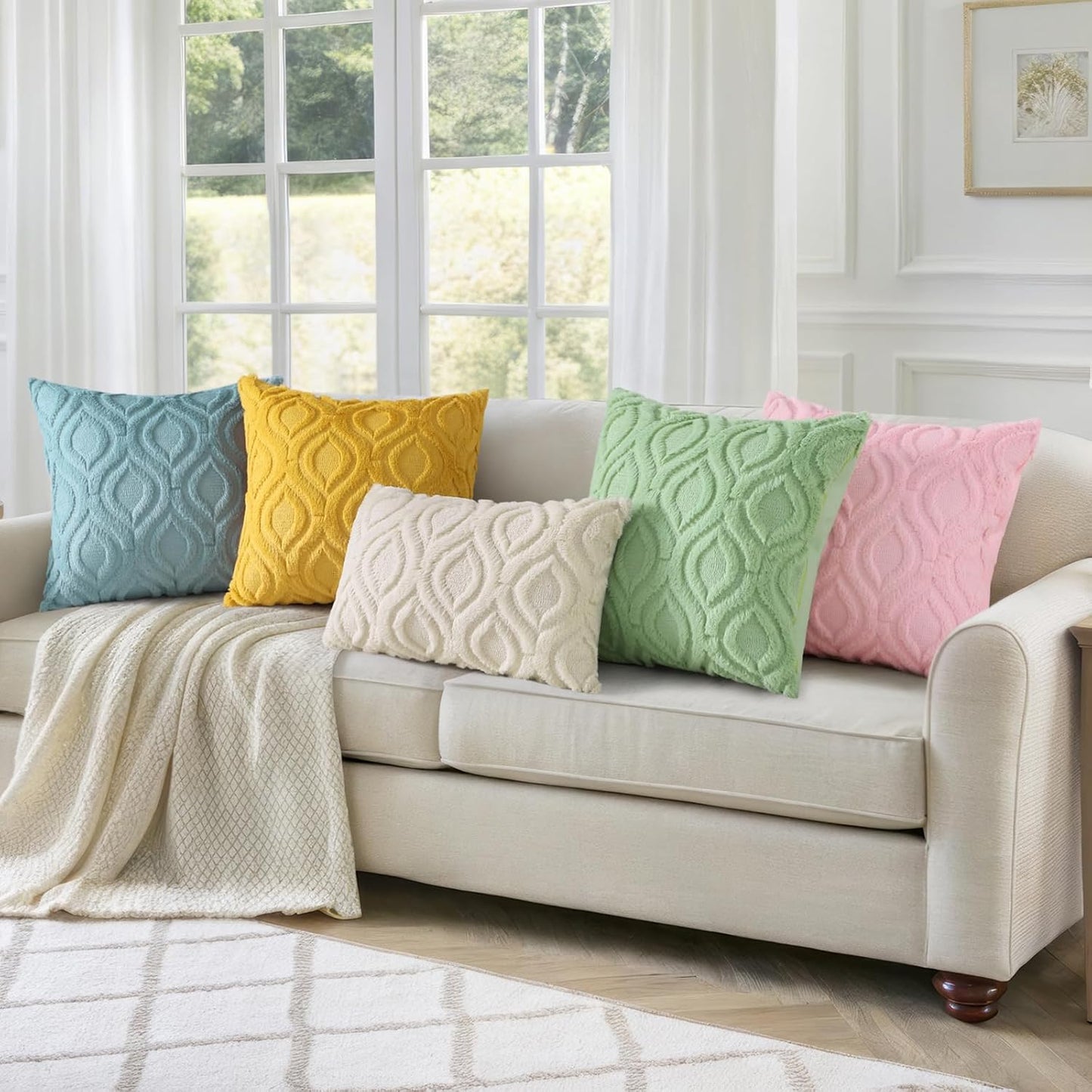 decorUhome Fall Throw Pillow Covers 26x26 Inch Set of 2, Soft Plush Decorative Faux Fur Aqua Solid Couch Pillow Covers, Accent Farmhouse Neutral Square Euro Pillow Cases for Sofa Bed Living Room