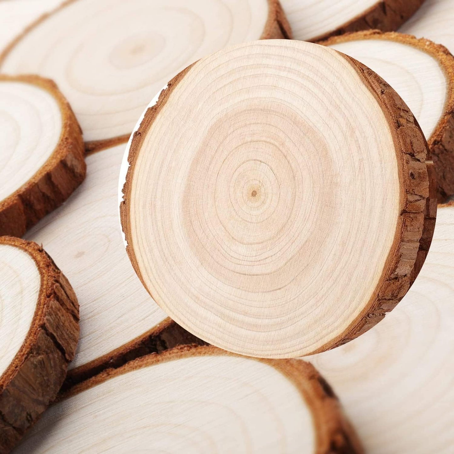 Natural Wood Slices TICIOSH Craft Unfinished Wood kit Predrilled with Hole Wooden Circles for DIY Crafts Wedding Decorations Christmas Ornaments Arts Wood Slices (50 Pcs 2.0-2.4 inches)