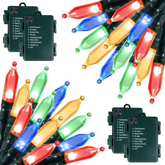 Brightown Christmas Lights 4 Pack 50 LEDs Battery Powered String Lights with Green Wire for Holiday Decorations, Tree Lights, Party, Xmas, Easter, Wedding, Patio, Home Decor, Indoor and Outdoor Use