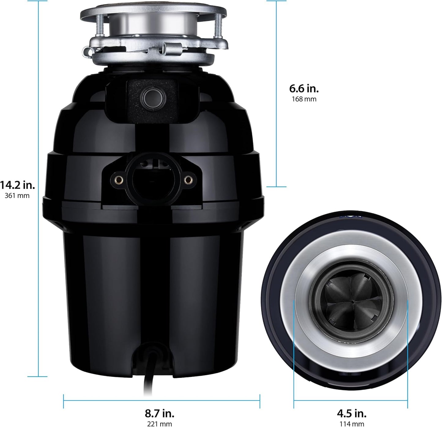 Waste Maid 10-US-WM-458-3B Garbage Disposal Anti-Jam Stainless Steel Food Waste Grinding System, 3/4 HP Deluxe, Black