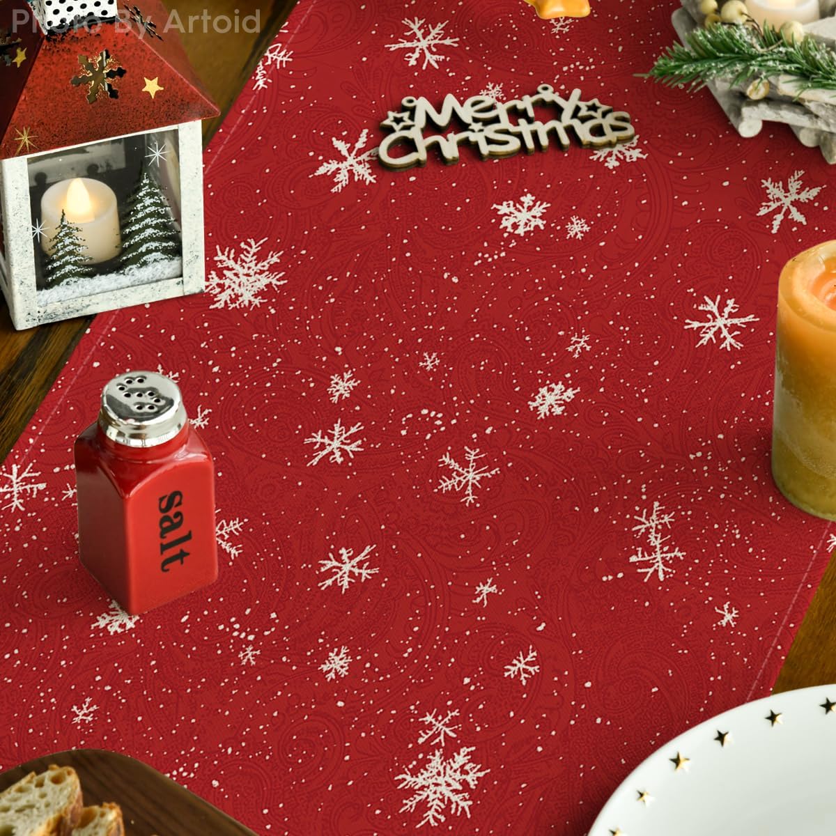 Artoid Mode Snowman Christmas Birds Trees Table Runner, Seasonal Winter Xmas Holiday Kitchen Dining Table Decoration for Indoor Outdoor Home Party Decor 13 x 72 Inch