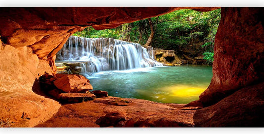 artgeist Wall Mural Peel and Stick Waterfall 212x98 in - XXL Self-Adhesive Corner Wallpaper Removable Large Sticker Foil Angle Wallpaper Wall Decor Print Nature Landscape Stones c-C-10026-a-a
