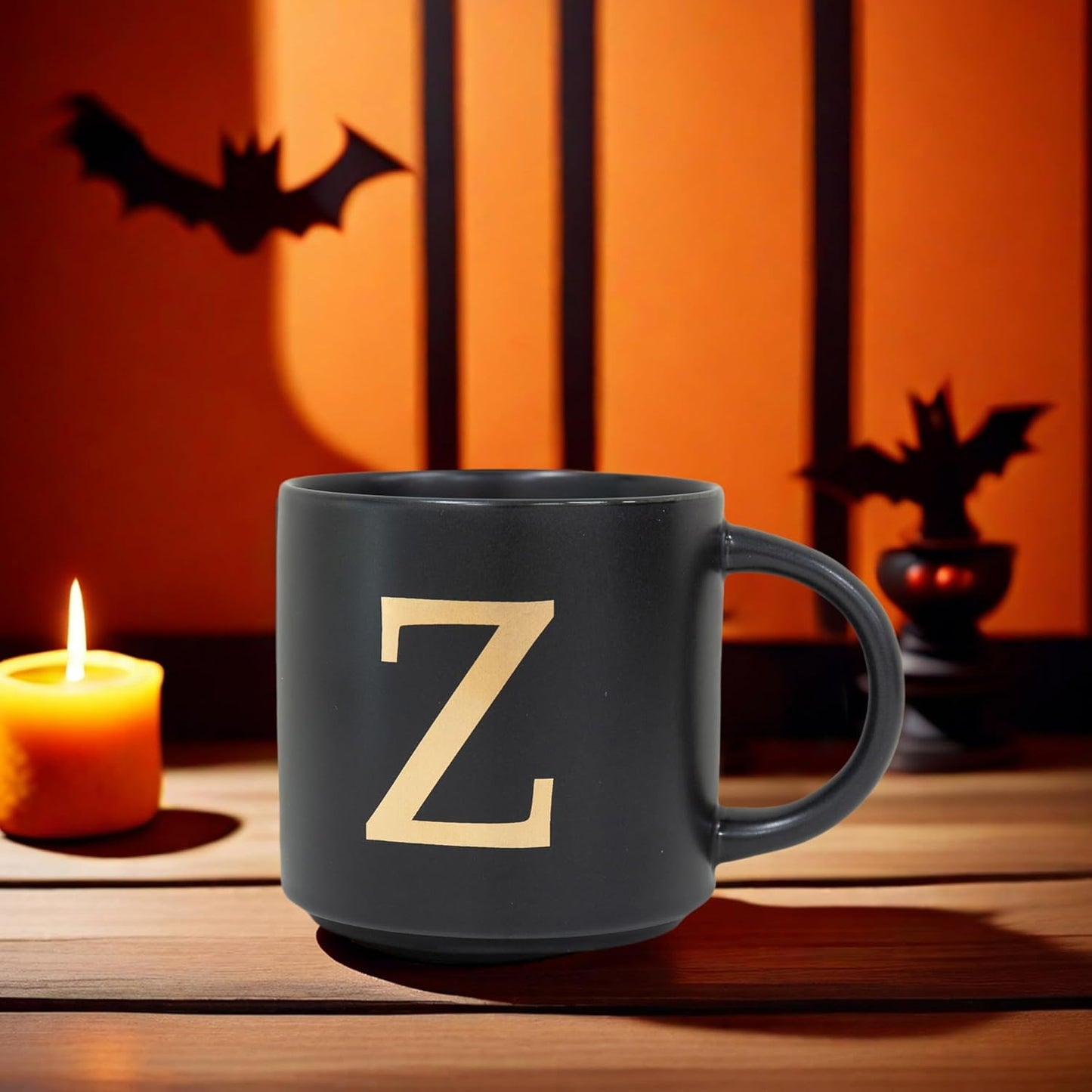 COLLECTIVE HOME - Monogram Ceramic Mugs, 15 oz Golden Initial Black Coffee Cups, Elegant Alphabet Tea Mugs, Elegant Personalized Mug with Gift Box, Unique Mug with Double Side Capital Lette (Z)