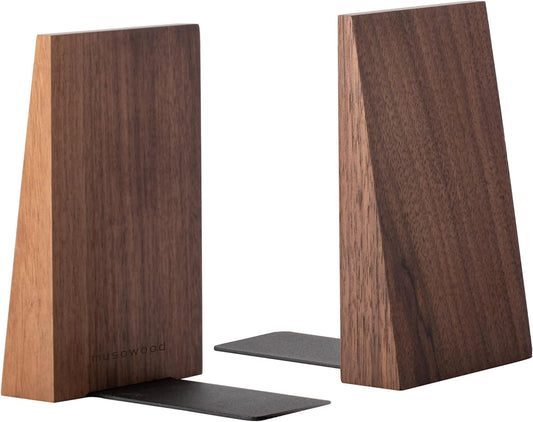 Muso Wood Thickened Wooden Bookends for Heavy Books, Creative Decorative Non-Skid Handmade Walnut Wood Ends for Shelves