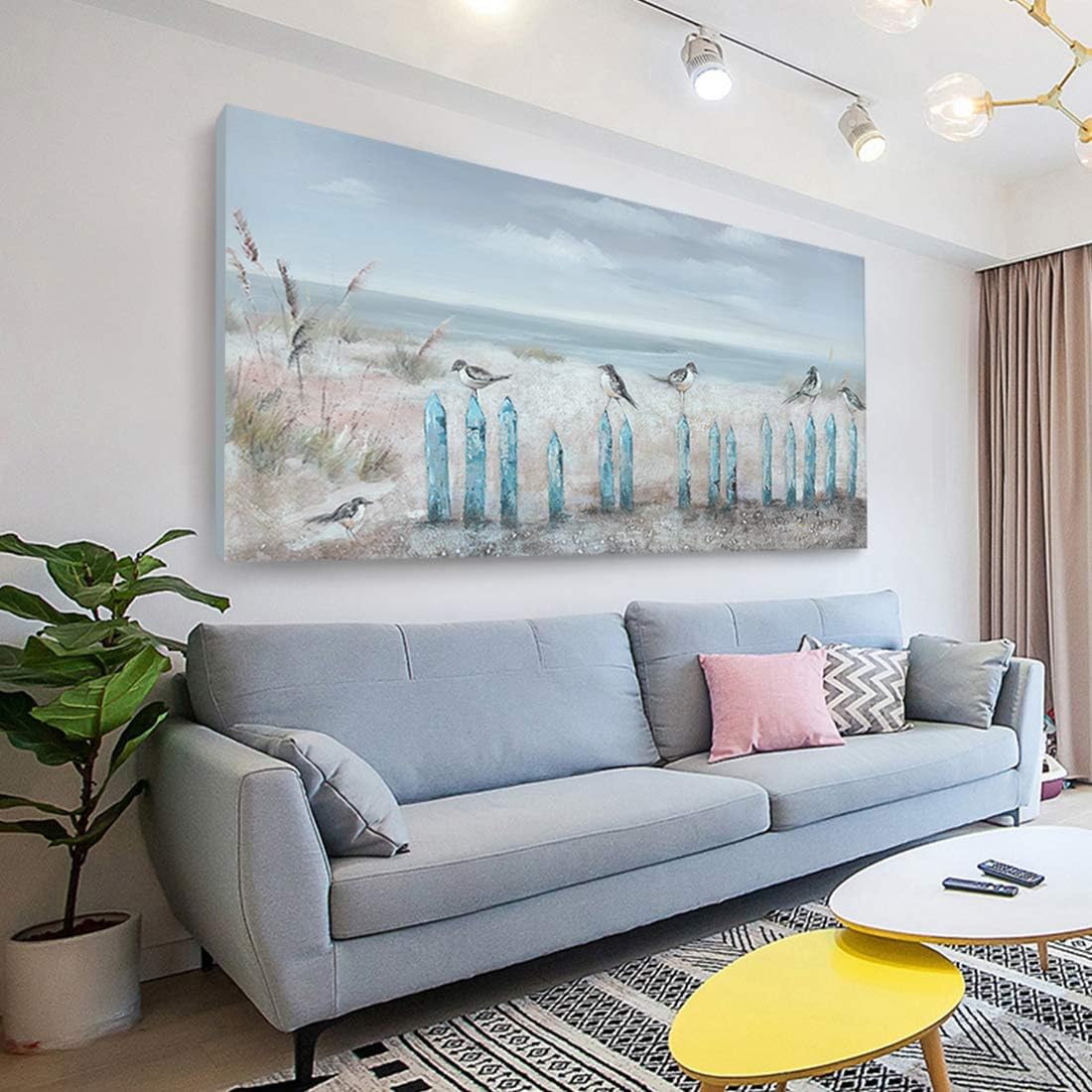 Big Wall Art for Living Room Extra Large Hand-painted Beach Oil Painting Ocean Sea Bird Seagull Canvas Artwork Framed Seascape Coastal Picture for Office Bedroom Decor 60 x 30 inch