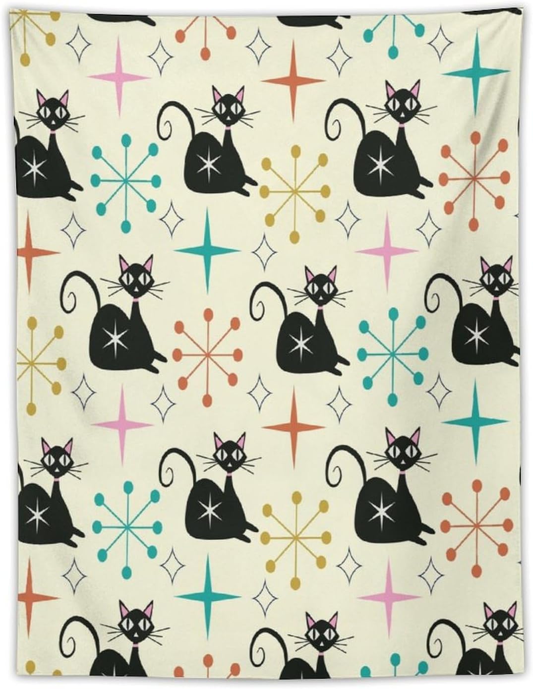 ICMOLYYENLO Abstract Cat Tapestry, Medieval Abstract Atomic Star Cat Vintage Home Wall Hanging Art Tapestry for Bedroom Living Room Dormitory 60x60 Inch