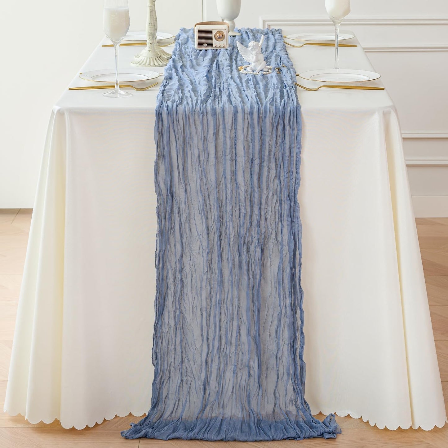 Sioloc 1 Pack Dusty Blue Cheesecloth Table Runner Fall Autumn Decor for Home 10ft Table Cloth for Tea Wedding Birthday Party Baby Bridal Shower Halloween Thanksgiving