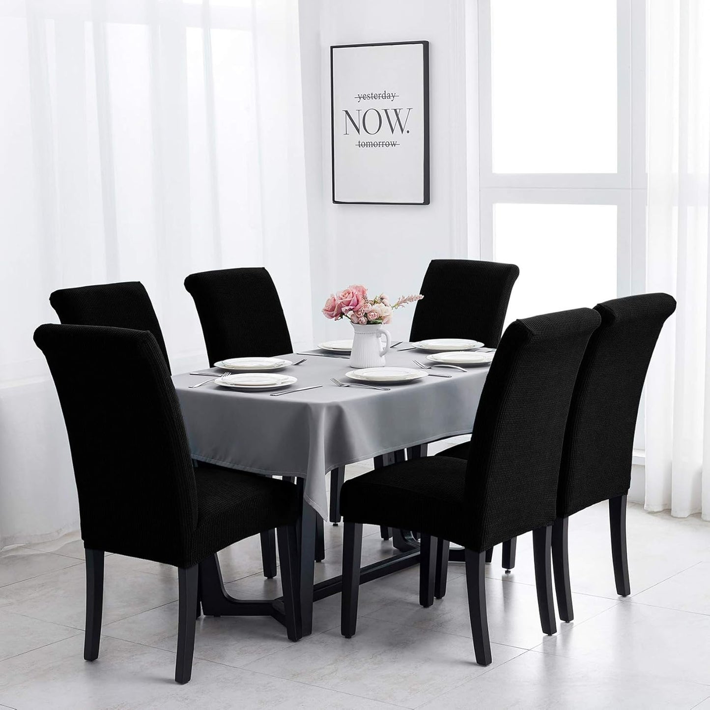 Joccun Chair Covers for Dining Room Set of 8, Dining Chair Slipcovers Stretch Dining Room Chair Covers Seat Protector,Washable Parsons Chair Cover for Home,Hotel,Banquet(Black,8 Pack)