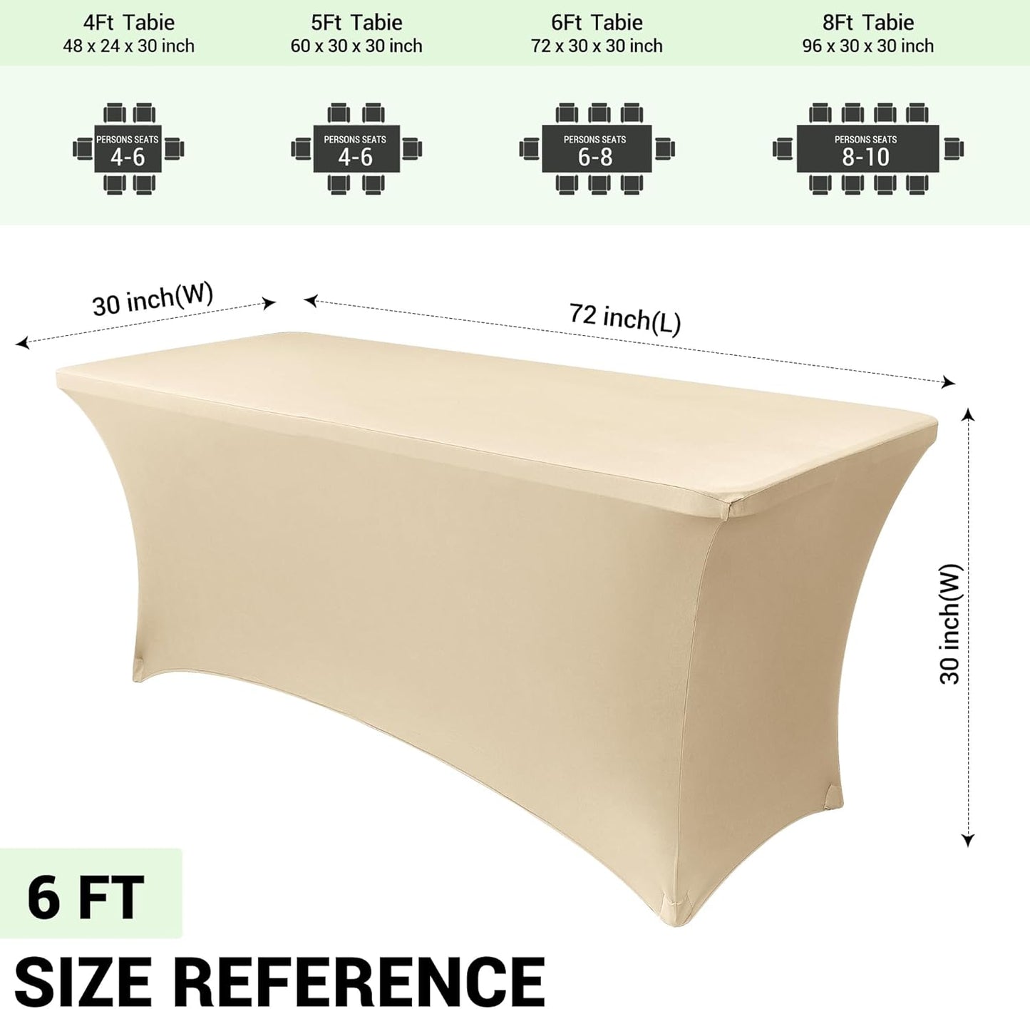 Obstal 6ft Stretch Spandex Table Cover - 4 Pack Universal Rectangular Fitted Tablecloth Protector for Wedding, Banquet and Party (Champagne, 72L x 30W x 30H Inches)