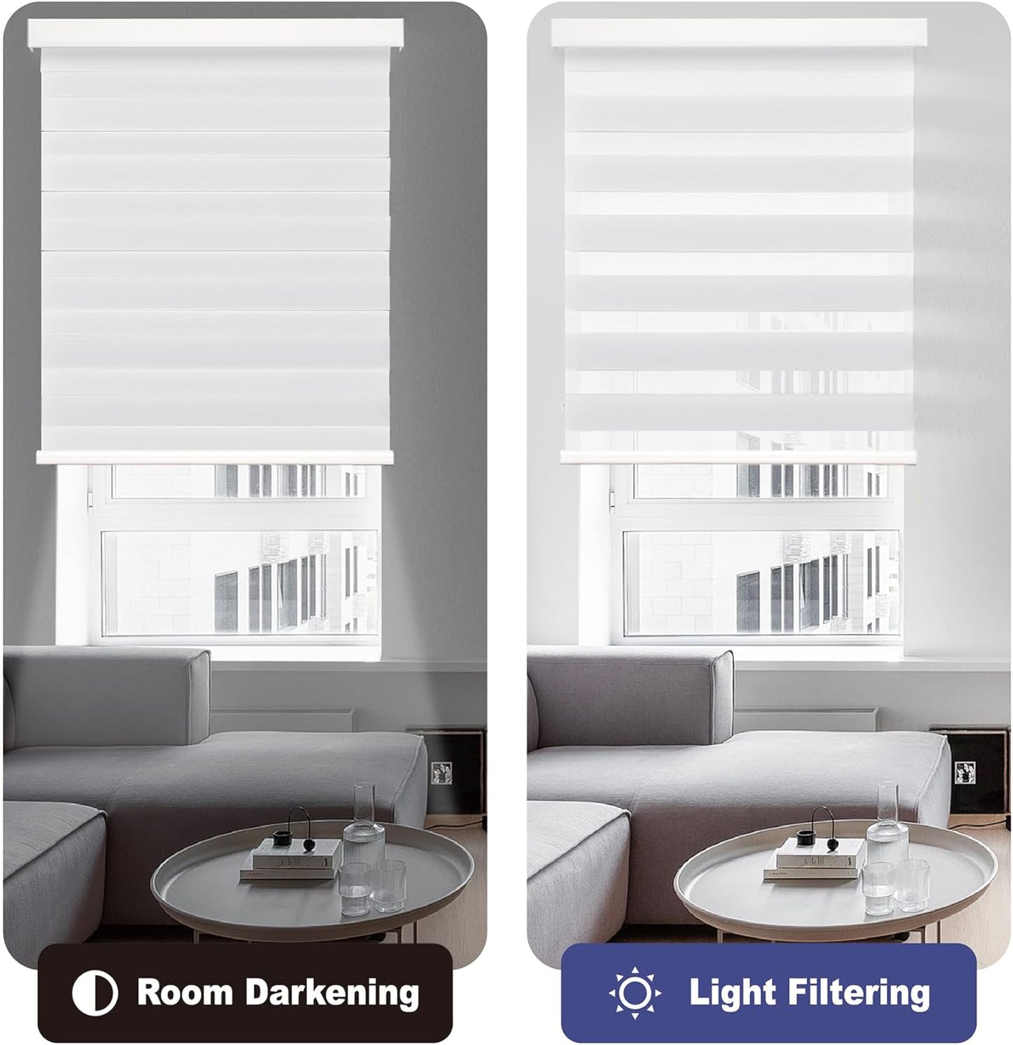 HESTIA Cordless Zebra Blinds Light Filtering Roller Shades UV Blocking Blackout Privacy Indoor Window Shades for Home Office Day and Night, Beige,34" W x 60" H